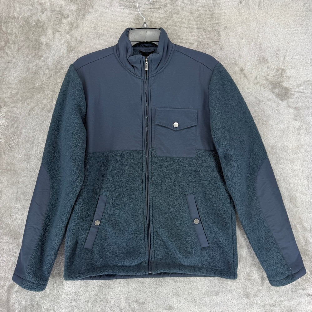 Vuori Mens Navy Blue Full Zip Fleece Jacket V537 Mock Neck Overlay Medium
